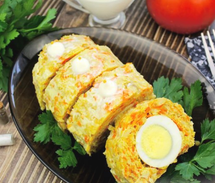Fish Roll with Vegetables and Boiled Eggs (in the Oven)