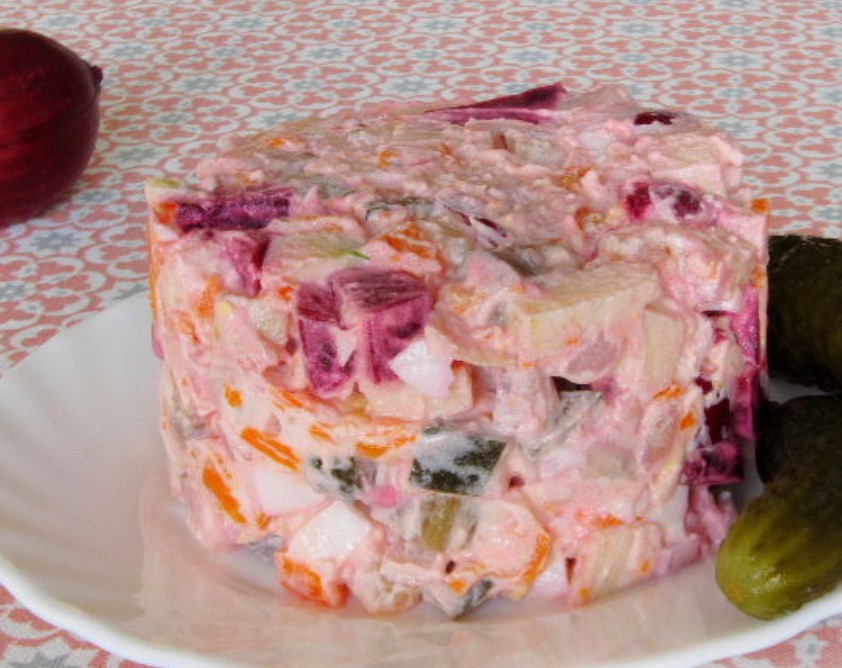 Finnish Salad “Rosoli (Brine)” with Herring