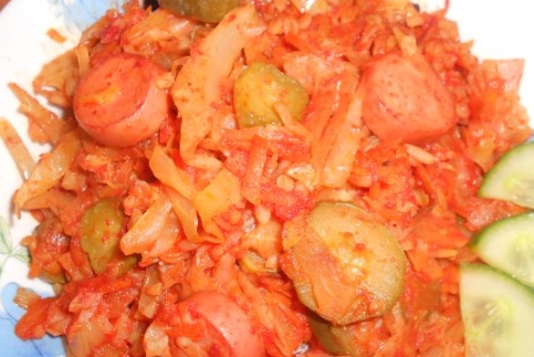 Fresh Cabbage Solyanka with Rice and Sausages step 16