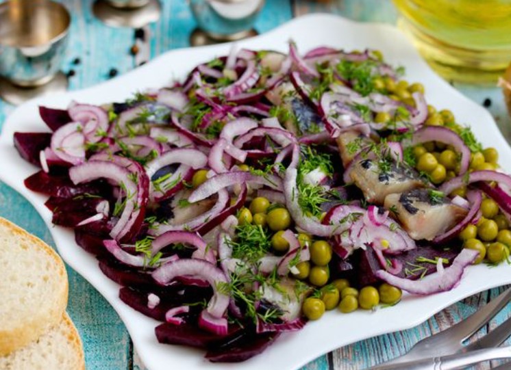 Salted Herring, Beetroot and Pea Snack
