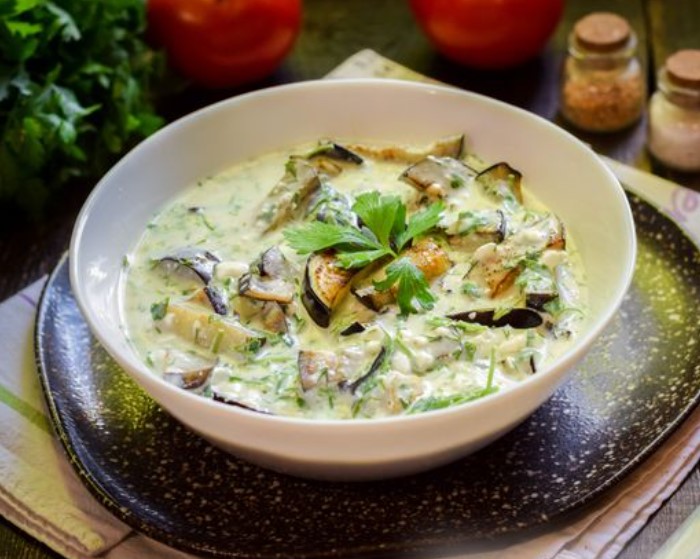 Cold Soup with Eggplant, Yogurt and Yogurt