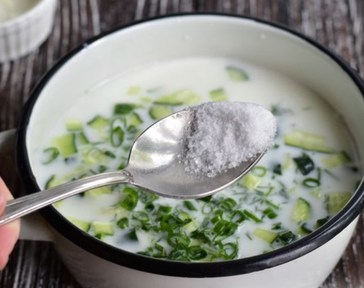 Cold Fermented Milk Soup with Cucumbers, Green Onions and Dill step 1