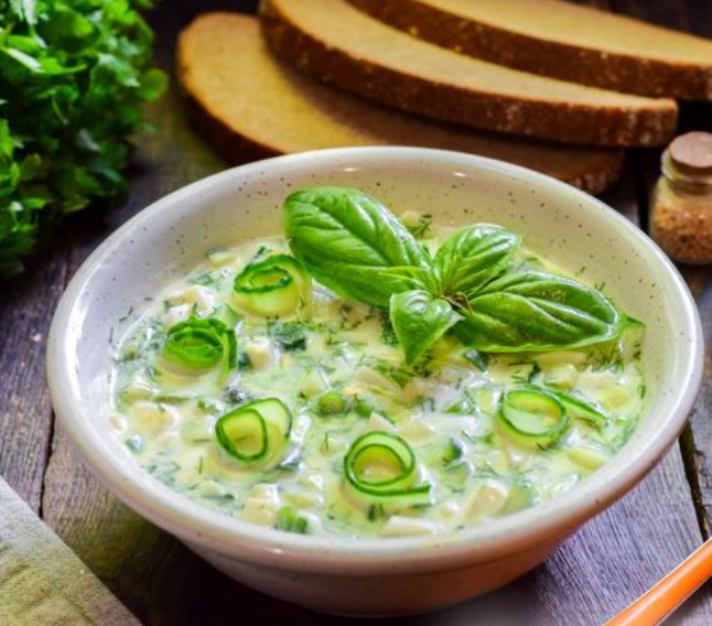 Cucumber Soup on Ryazhenka with Feta Cheese and Feta
