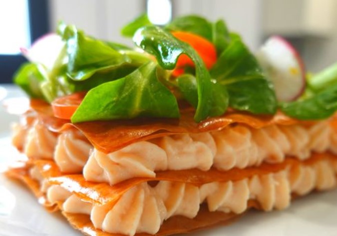 Filo Dough Appetizer with Salmon and Cream Cheese Cream