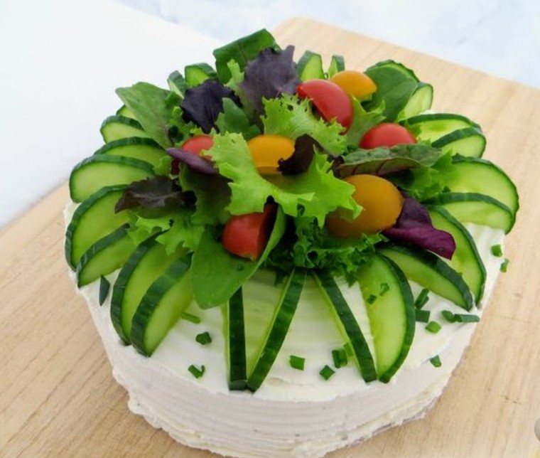 Meat Snack Cake with Mushrooms and Pickled Cucumbers