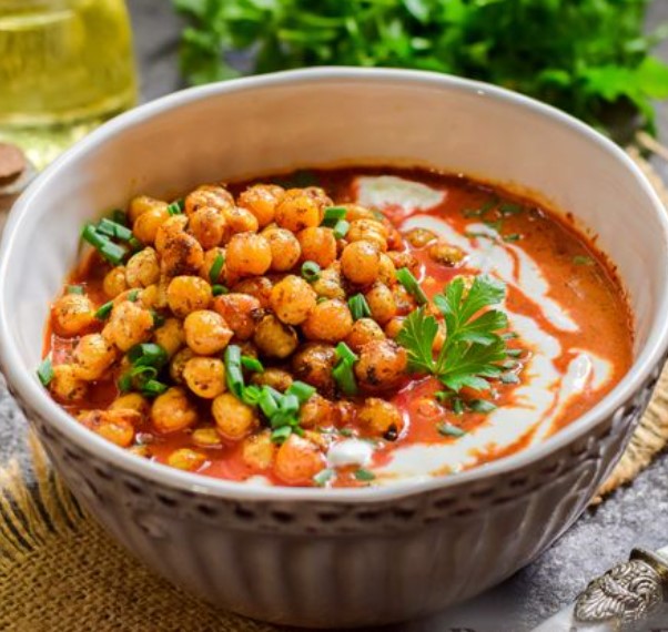 Spicy Beetroot Cream Soup with Fried Chickpeas