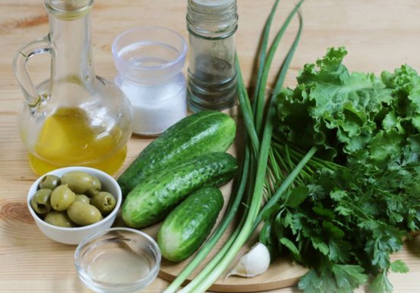 Cucumber Salad with Olives and Herbs step 1