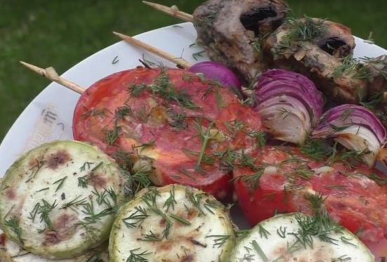 Vegetables on Skewers, on the Grill