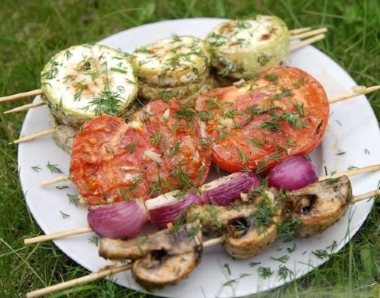 Vegetables on Skewers, on the Grill