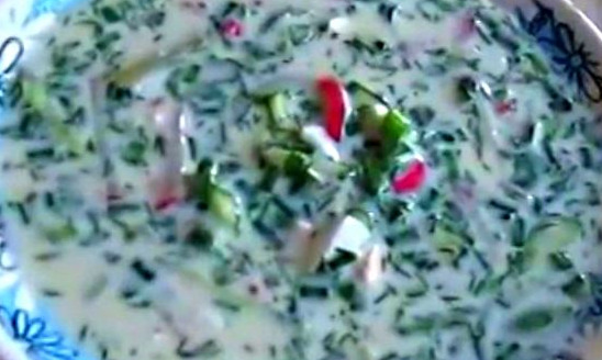 Okroshka on Kefir, with Mineral Water