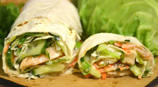 Lavash Rolls (Roll) with Fish, Cabbage, Cucumber and Carrots
