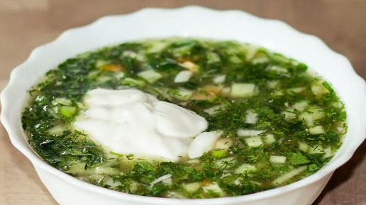 Russian Okroshka with Meat, on Bread Kvass with Horseradish