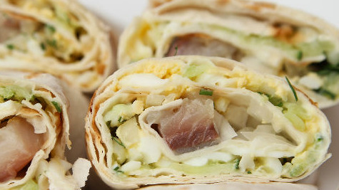 Lavash Rolls with Salted Fish and Fresh Cucumbers