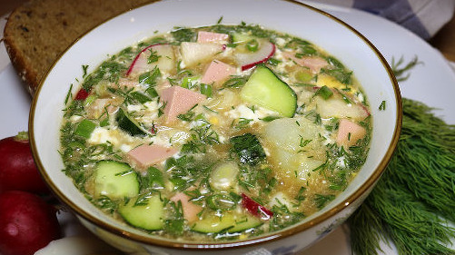 Okroshka with Sausage on Kvass