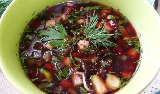Okroshka on Mushroom Broth with Kvass