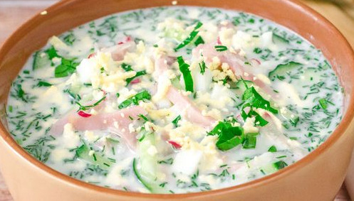 Okroshka with Kefir and Mineral Water