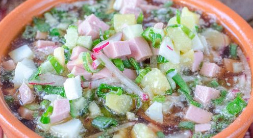Okroshka on Dark Beer, with Sausage and Potatoes