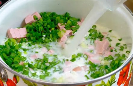 Okroshka on Broth, with Sausage and Chicken Fillet step 8