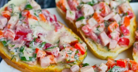 Hot Sandwiches with Ham, Vegetables, Cheese and Sour Cream