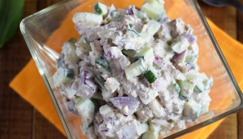 Salad with Canned Fish, Eggs and Cucumbers