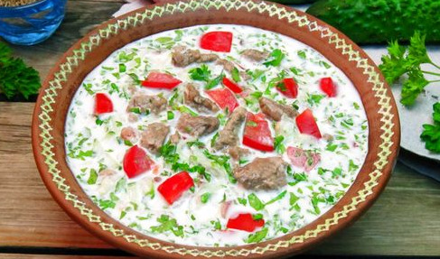 Okroshka with Fried Meat