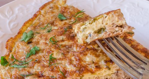 Omelet with Canned Fish and Pickled Cucumbers