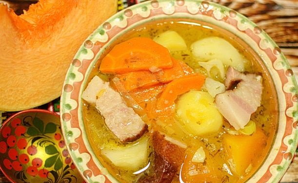 Stew of Pumpkin, Potatoes and Smoked Brisket