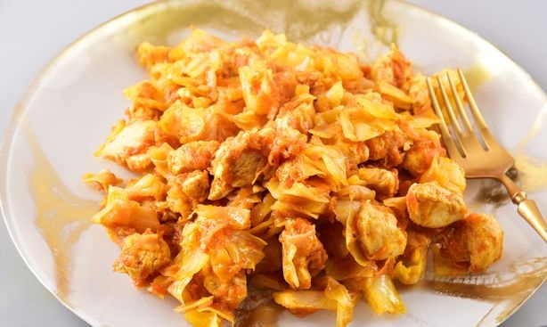 Cabbage Stewed with Chicken Fillet, in Tomato Sauce