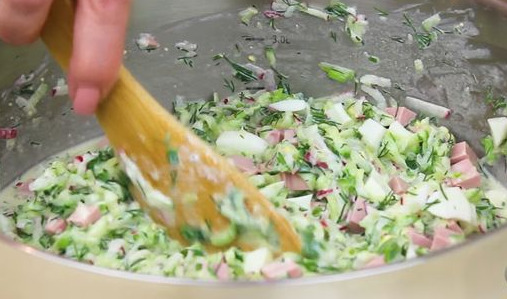 Okroshka on Ayran, with Sausage, Cucumbers and Radish step 7