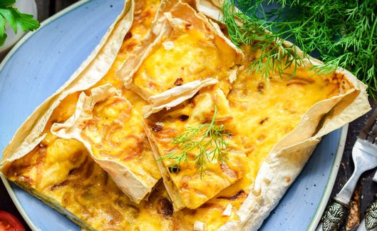 Lazy Lavash “Pie” with Onions and Melted Cheese