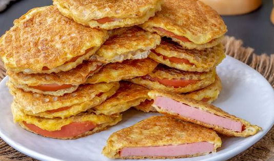 Sausage Fried in Waffle Cakes