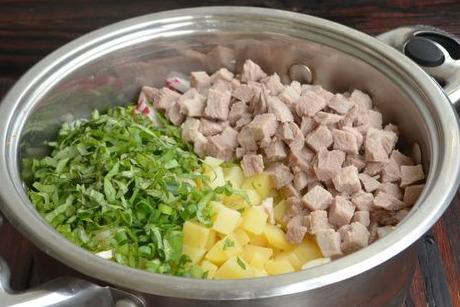 Okroshka on Kvass, with Pork, Sausage and Basil step 11