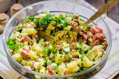 Okroshka on Kvass, with Sprat in Tomato Sauce and Sausage step 7