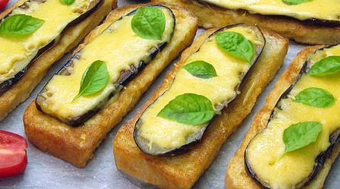 Egg Croutons with Eggplant and Cheese