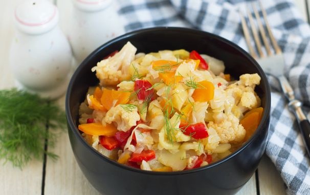 Vegetable Stew with Zucchini, Bell Peppers, White Cabbage and Cauliflower