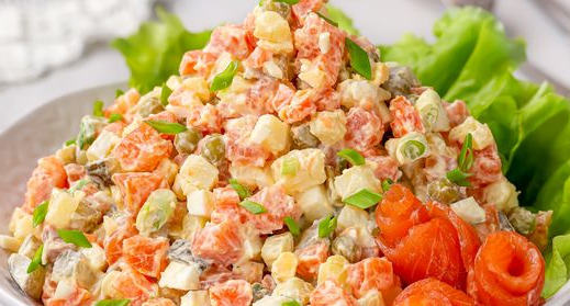 Olivier Salad with Red Fish