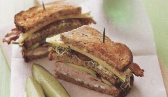 Sandwich with Bacon, Pork, Avocado and Alfalfa