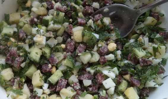 Okroshka on Kefir with Smoked Sausage step 5