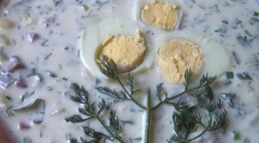 Okroshka on Kefir with Smoked Sausage