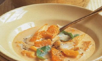 Sweet Potato Soup with Pumpkin and Fish