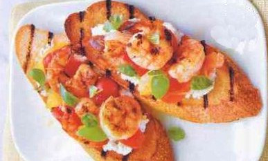 Bruschetta with Grilled Tomatoes and Shrimps