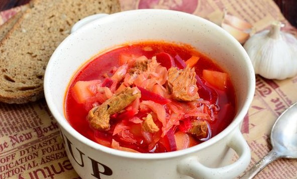 Borscht with Beef and Baked Beets