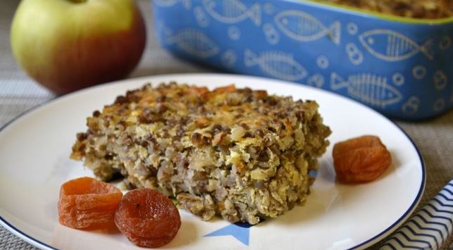 Buckwheat Casserole with Cottage Cheese, Apples, Dried Fruits and Walnuts