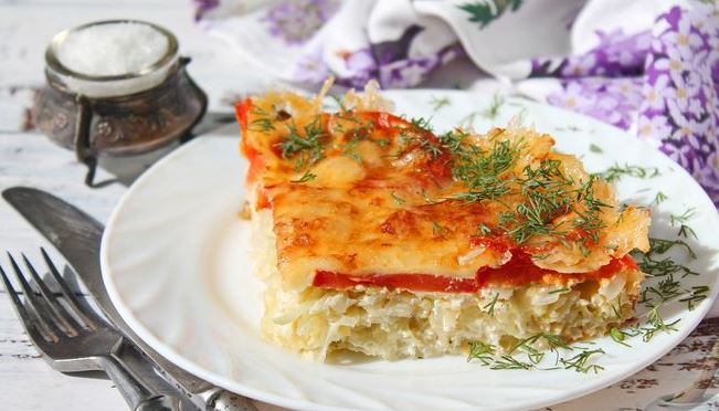 Cabbage Casserole with Tomatoes and Cheese