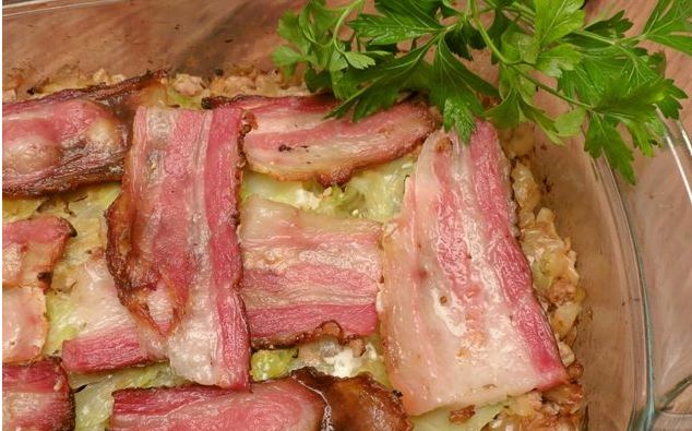 Cabbage Casserole with Minced Meat and Bacon