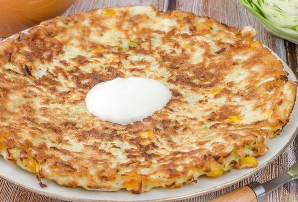 Cabbage Pancake with Corn and Sour Cream