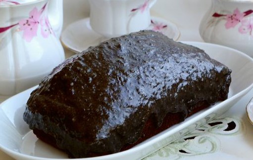 Chocolate-Coffee Cake with Milk, Tahini Glaze