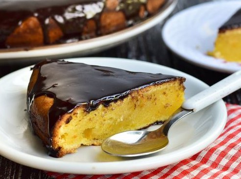 Curd Cake with Orange Zest and Chocolate Icing