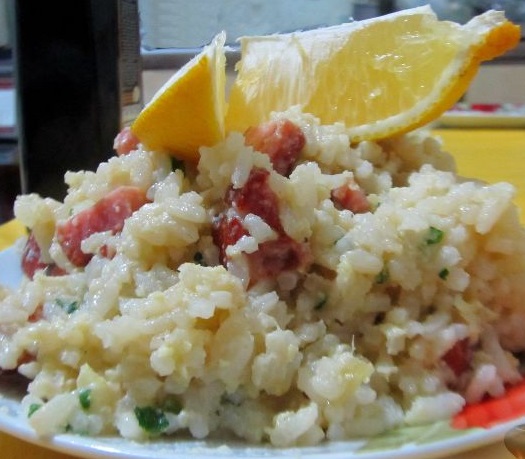 Rice with Grilled Sausage and Eggs