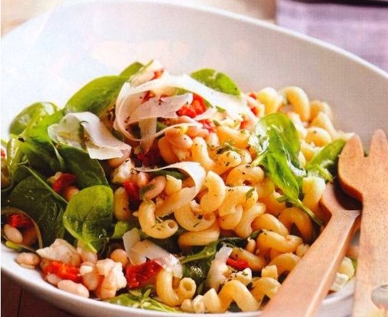 Spinach Salad with Pasta and Beans